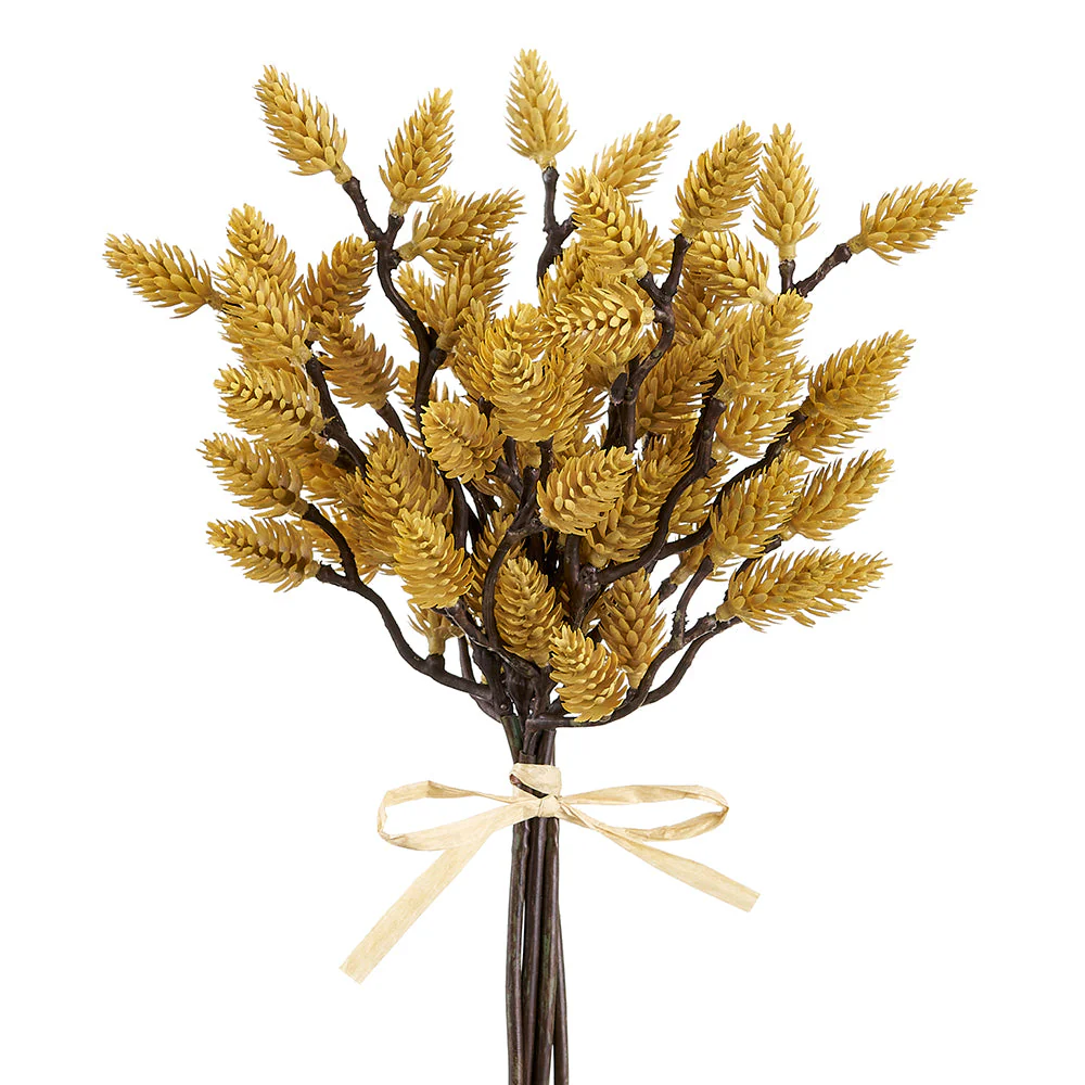 11" Plastic Pinecone Artificial Stem Bundle -Butterscotch (Pack of 12)