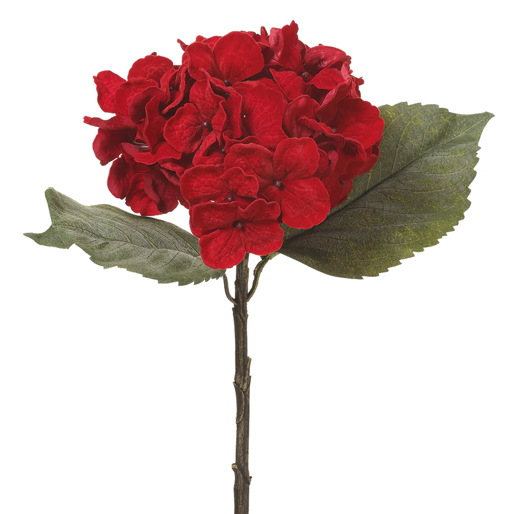 11" Velvet Hydrangea Artificial Flower Stem Pick -Red (Pack of 24)