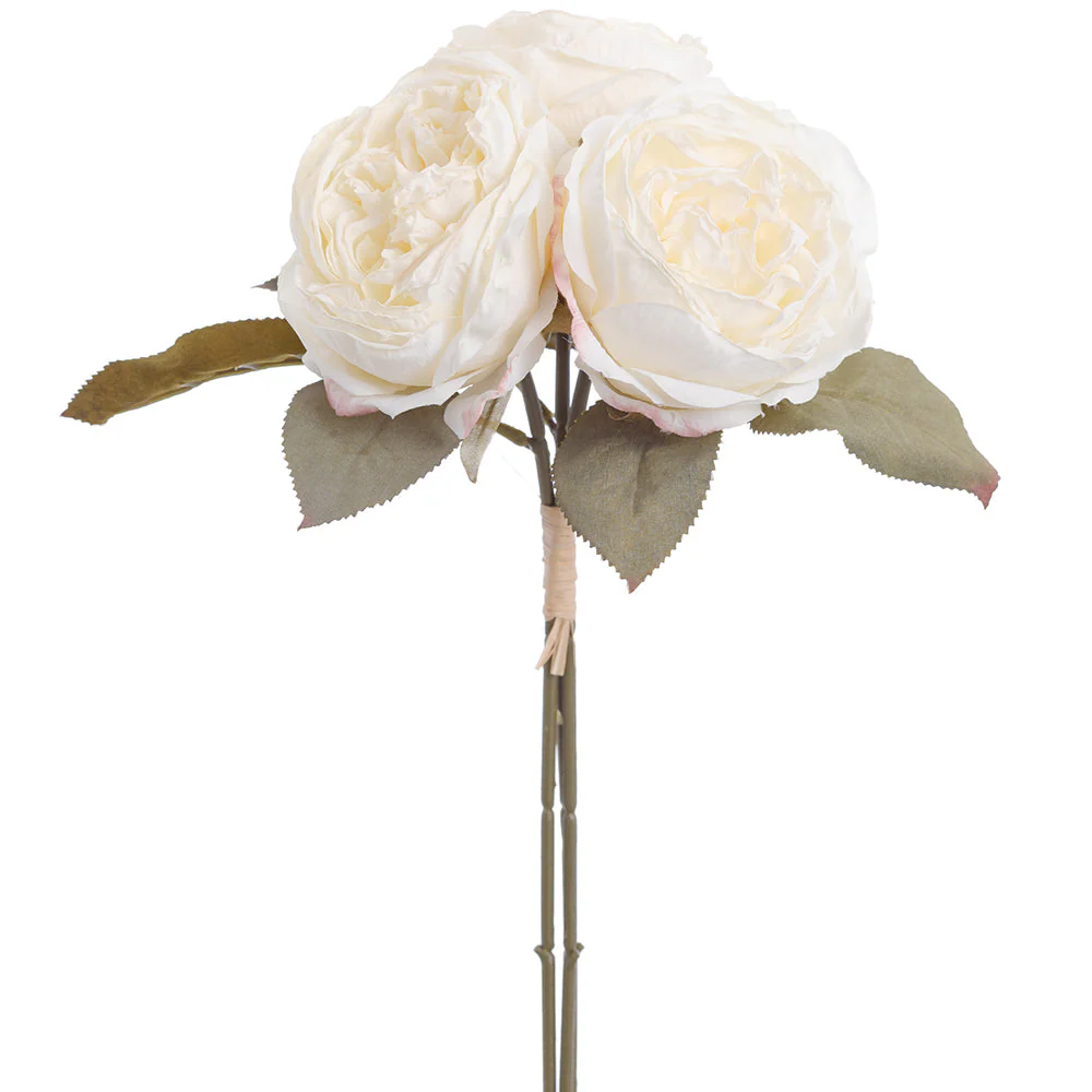 12.5" Cabbage Rose Silk Flower Stem Bundle -Cream (Pack of 6)