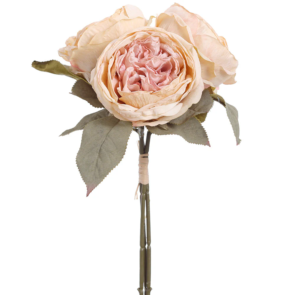 12.5" Cabbage Rose Silk Flower Stem Bundle -Lavender/Cream (Pack of 6)