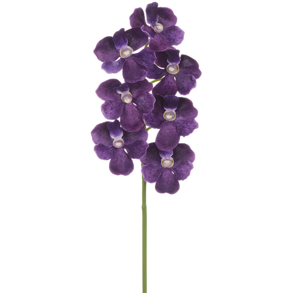 12.5" Hand-Wrapped Baby Vanda Orchid Silk Flower Stem -Purple (Pack of 6)