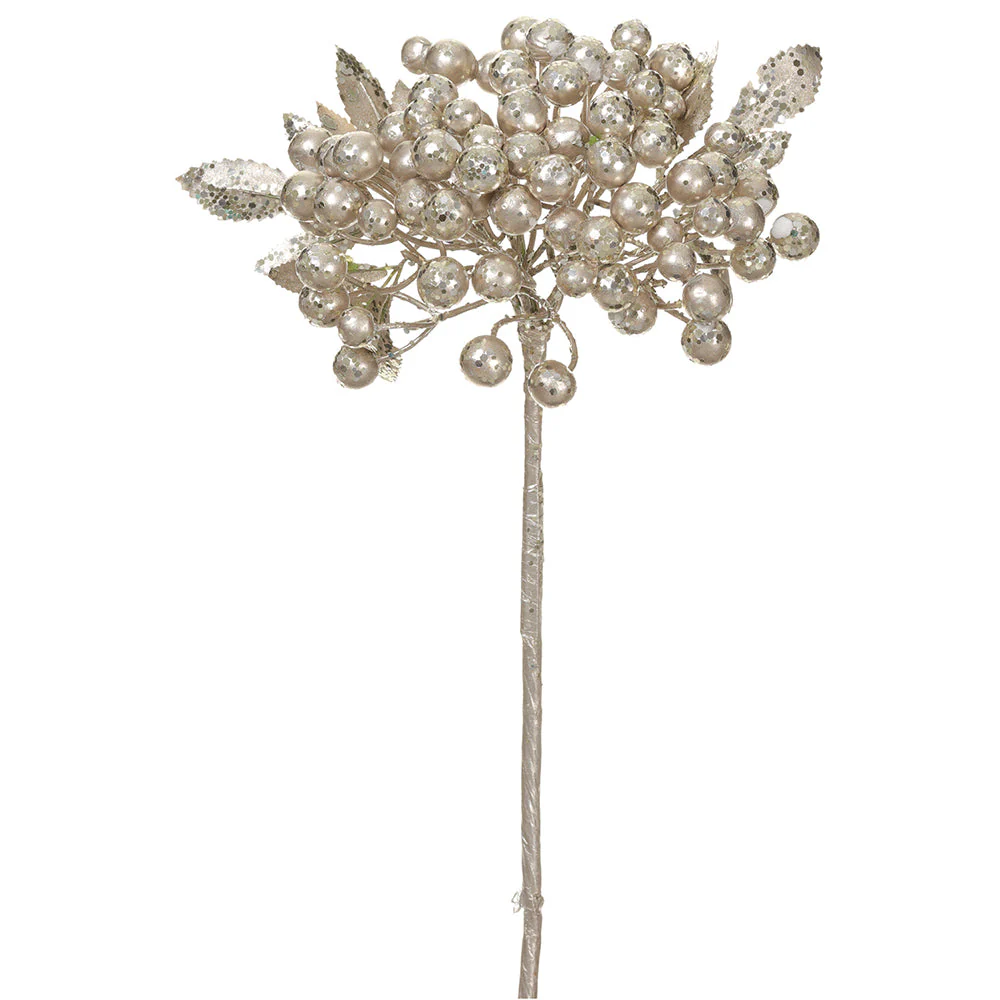 12.5" Metallic Artificial Berry Stem -Champagne (Pack of 12)
