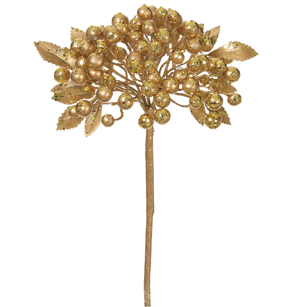 12.5" Metallic Artificial Berry Stem -Gold (Pack of 12)