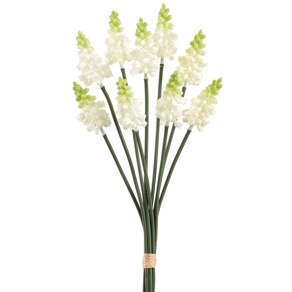 12.5" Muscari Silk Flower Stem Bundle -White/Green (Pack of 12)