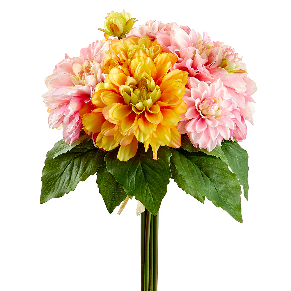 12.5" Silk Dahlia Flower Bouquet -Yellow/Orange (Pack of 6)