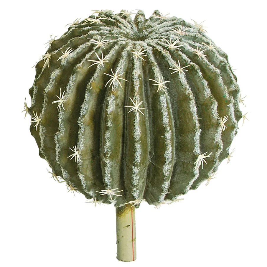 12.5"Hx10"W Plastic Barrel Cactus Artificial Stem -Gray/Green (Pack of 2)