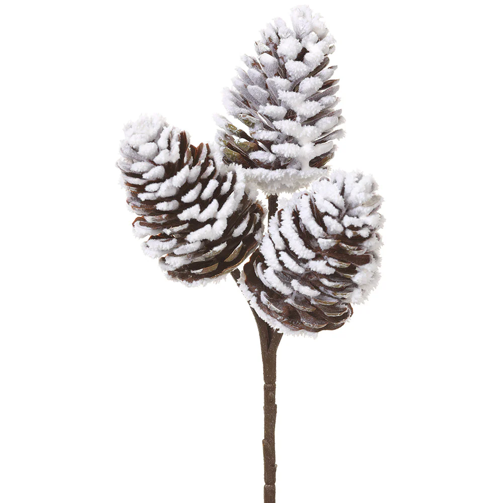 12" Flocked Artificial Pinecone Stem Pick -Brown/White (Pack of 24)