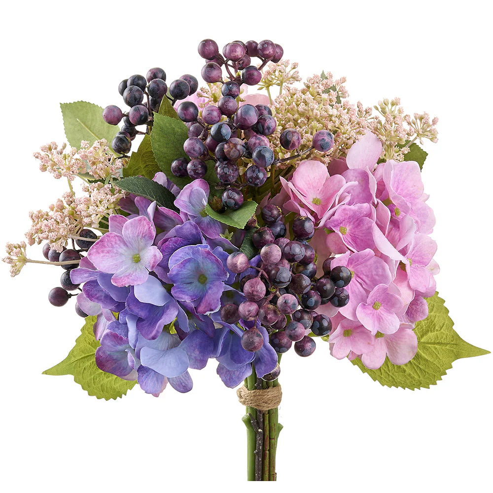 12" Hydrangea & Queen Anne's Lace Silk Flower Bouquet -Mixed Colors (Pack of 6)