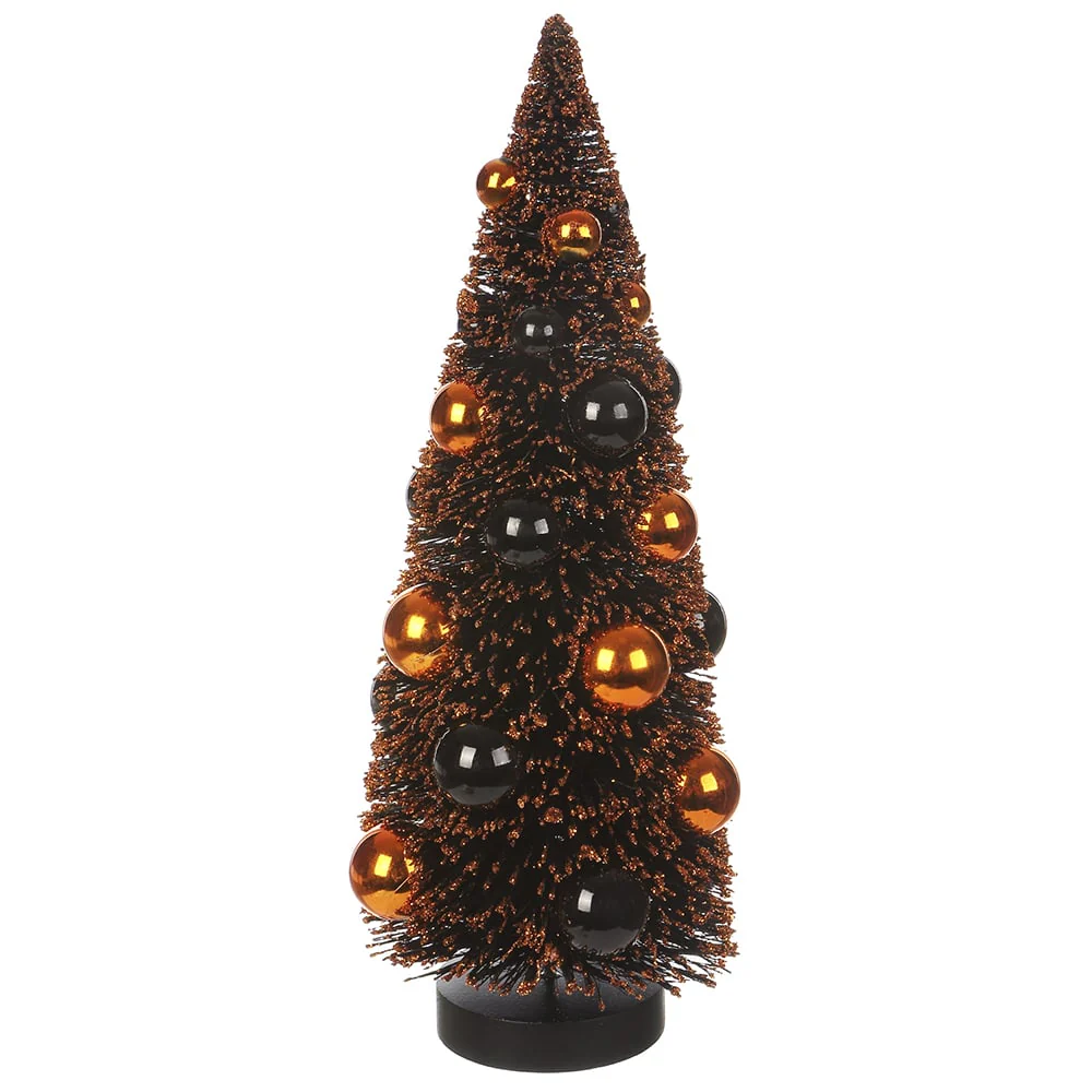 12" Ornament Ball Tinsel Tree -Orange/Black (Pack of 4)