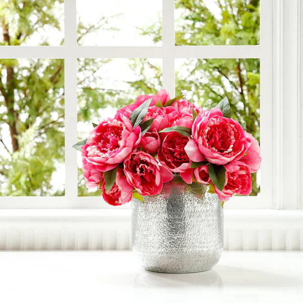 12" Peony Silk Flower Bouquet -Beauty (Pack of 6) - Image 2