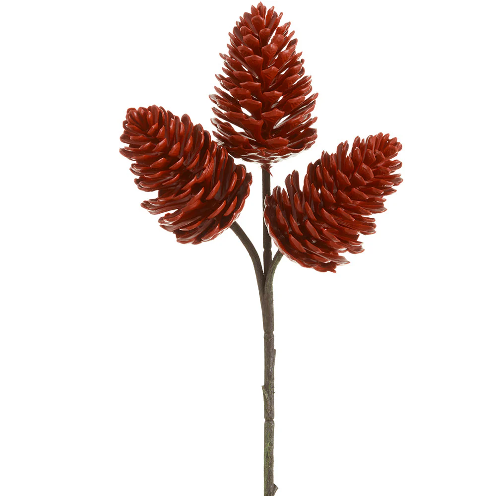 12" Plastic Artificial Pinecone Stem Pick -Red (Pack of 24)