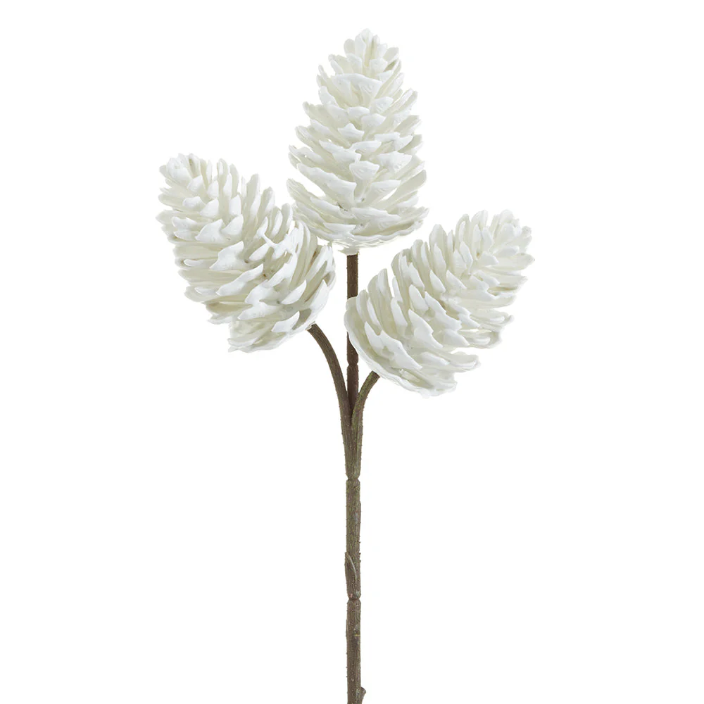 12" Plastic Artificial Pinecone Stem Pick -White (Pack of 24)