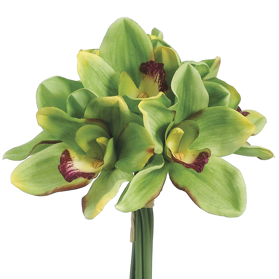 12" Real Touch Cymbidium Orchid Silk Flower Bouquet -Green (Pack of 12)