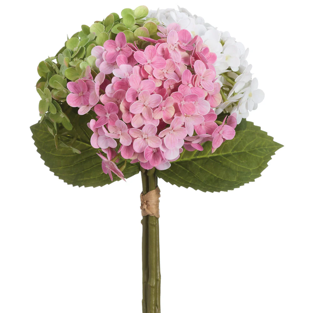 12" Real Touch Hydrangea Silk Flower Bouquet -Pink/Green (Pack of 6)