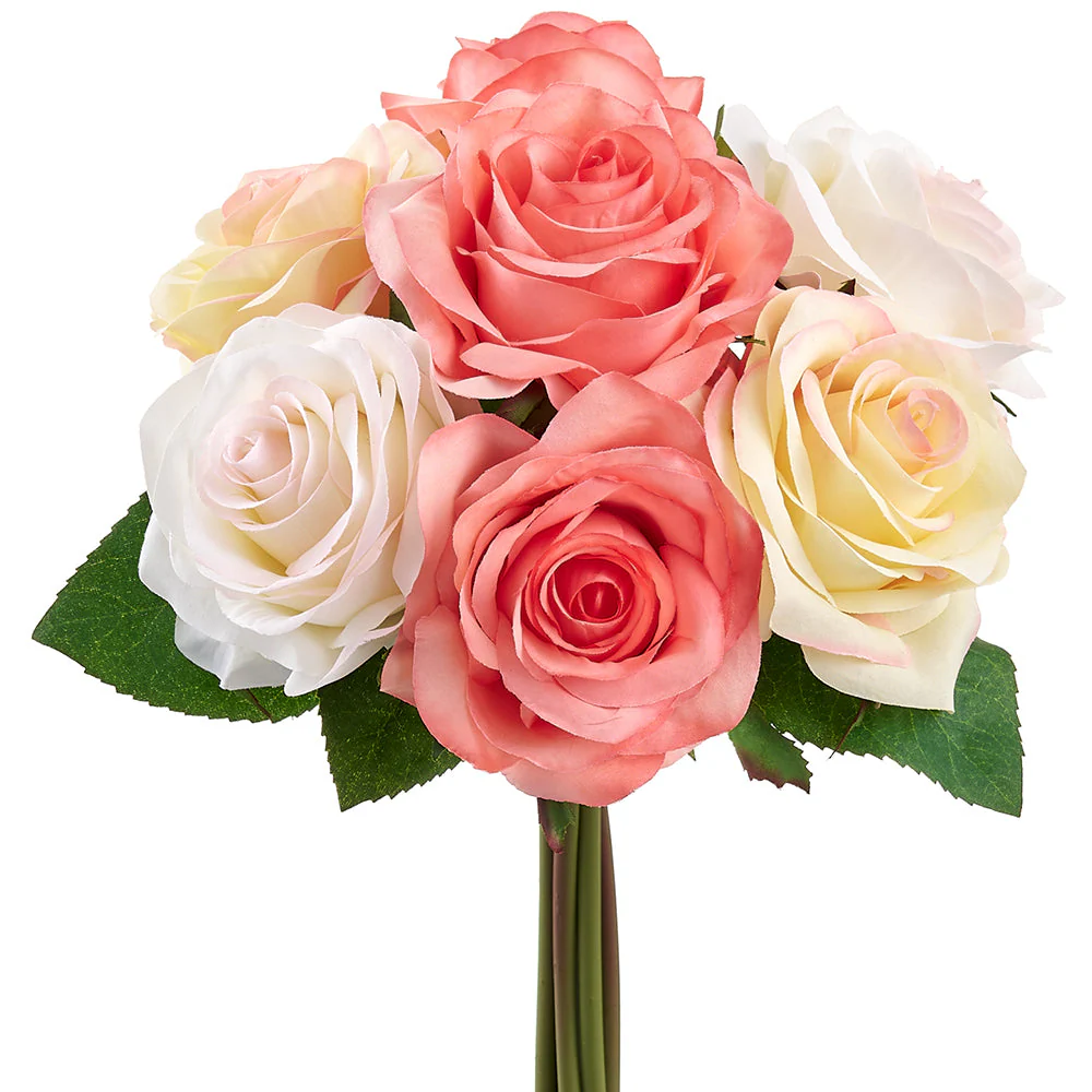 12" Rose Silk Flower Bouquet -Coral/Yellow (Pack of 12)