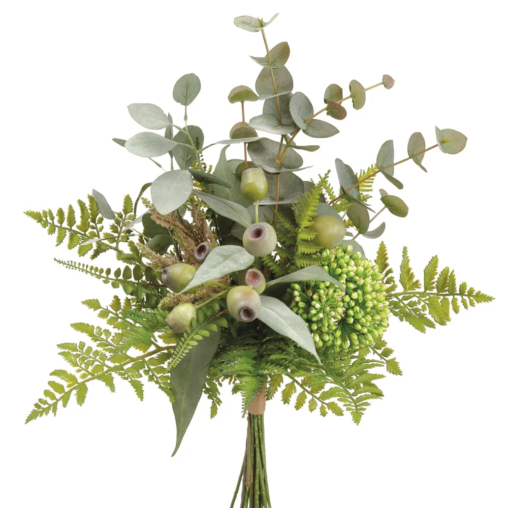 12" Silk Eucalyptus, Sedum & Fern Bouquet Bundle -Green (Pack of 6)