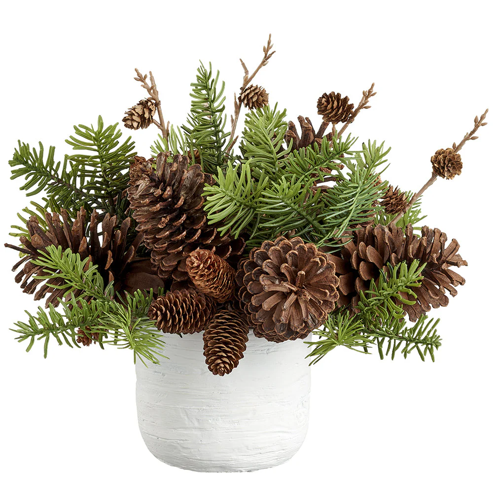 12" Spruce & Pinecone Artificial Arrangement w/Terra Cotta Pot -Green/Brown