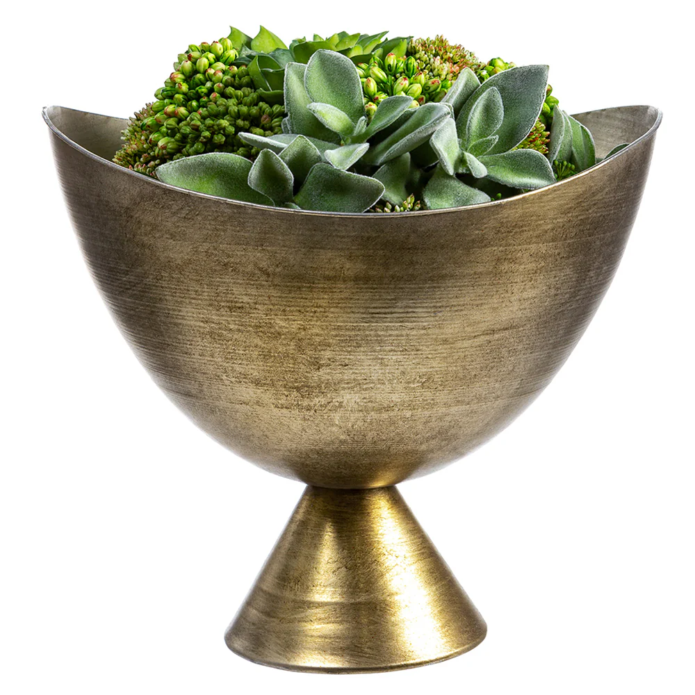 12"Hx12"W Succulent & Sedum Silk Flower Arrangement w/Footed Metal Vase -Green