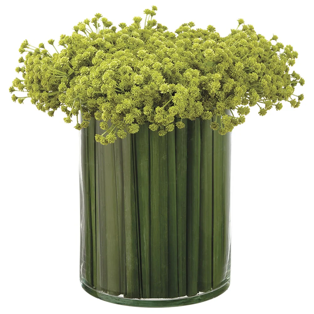 12"Hx13.5"W Artificial Baby's Breath Flower Arrangement w/Glass Vase -Green