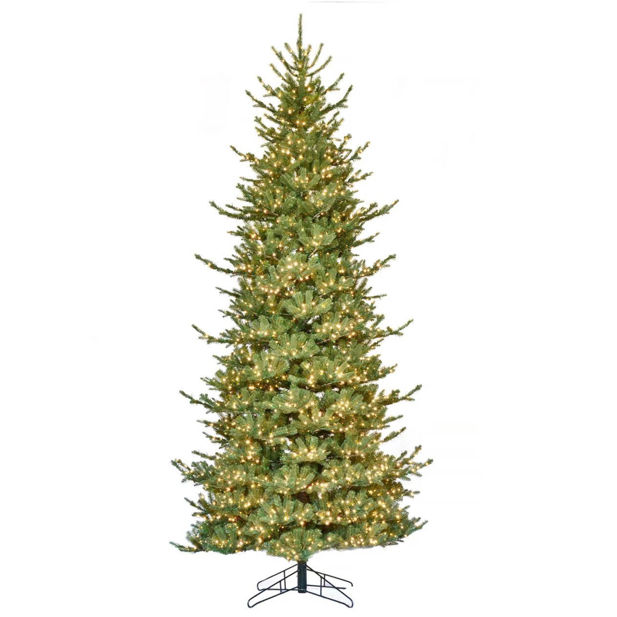 12'Hx53"W PE Pacific Fir Artificial Christmas Tree, Micro LED Pre-Lit -Green