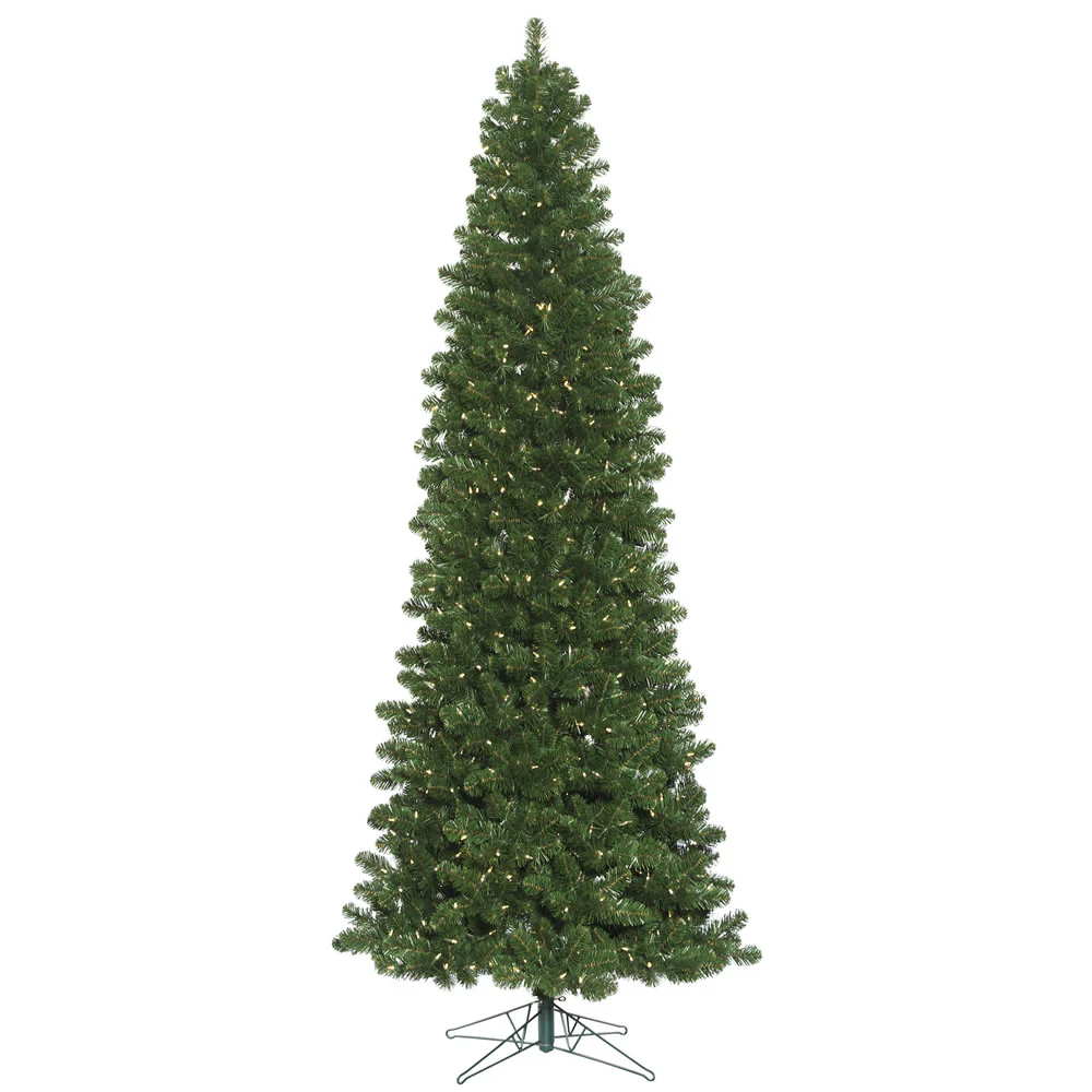 12'Hx55"W Slim Oregon Fir Artificial Christmas Tree, LED Pre-Lit -Green