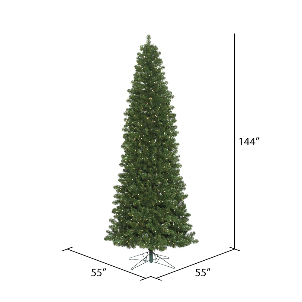 12'Hx55"W Slim Oregon Fir Artificial Christmas Tree, LED Pre-Lit -Green - Image 3