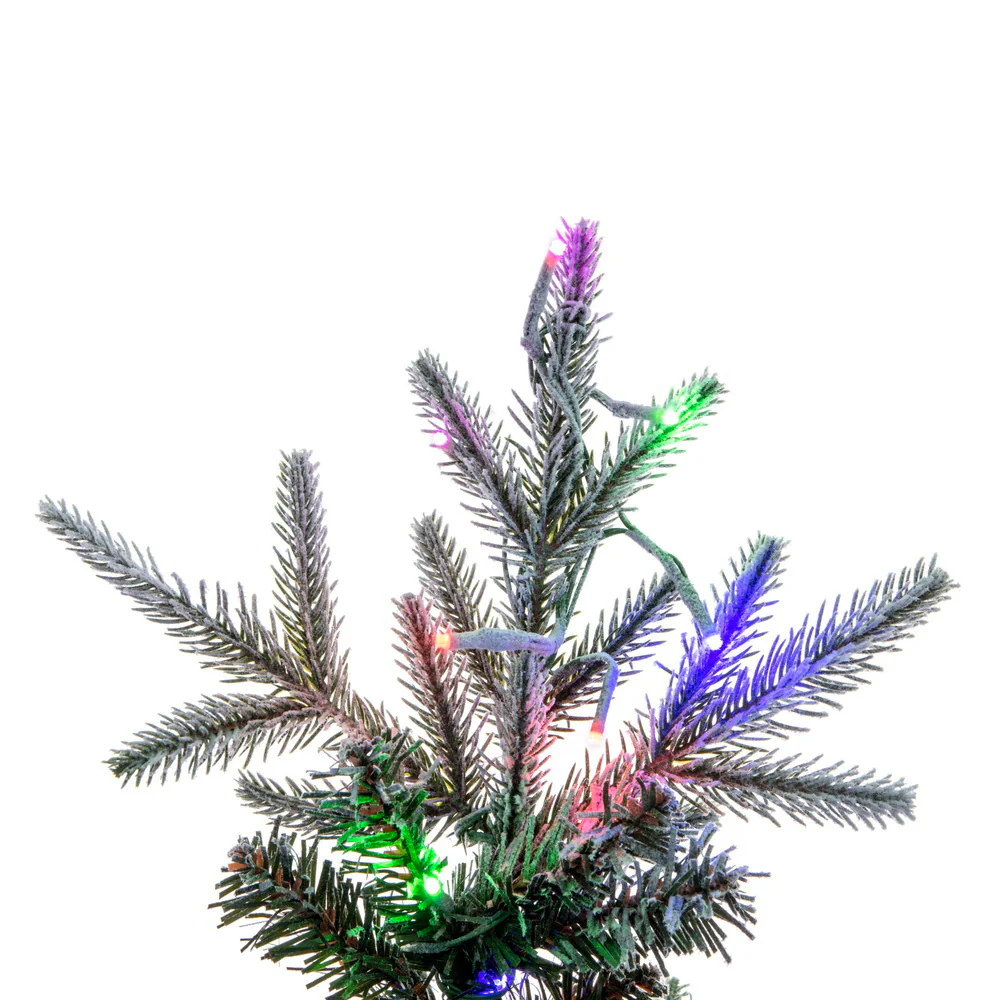 12'Hx56"W PE Pencil Frosted Bixley Pine Artificial Christmas Tree, Micro LED Pre-Lit (Multi-Mode) -White/Green - Image 3