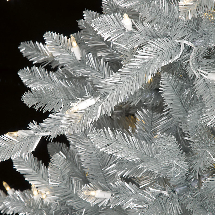 12'Hx59"W Matte Silver Artificial Christmas Tree, LED Pre-Lit -Silver/Iridescent - Image 2