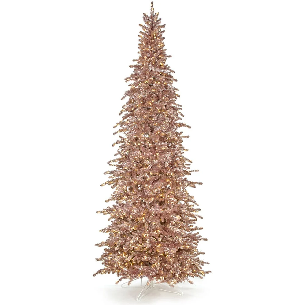 12'Hx59"W Tinsel Matte Blush Artificial Christmas Tree, LED Pre-Lit -Blush