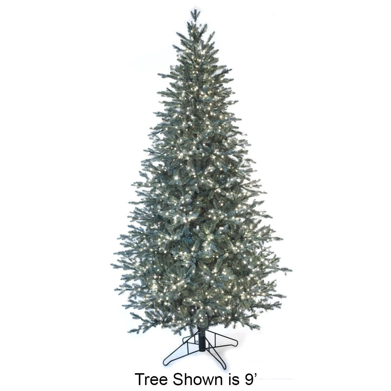 12'Hx66"W PE Blue Swiss Pine Artificial Christmas Tree, Micro LED Pre-Lit -Green/Blue