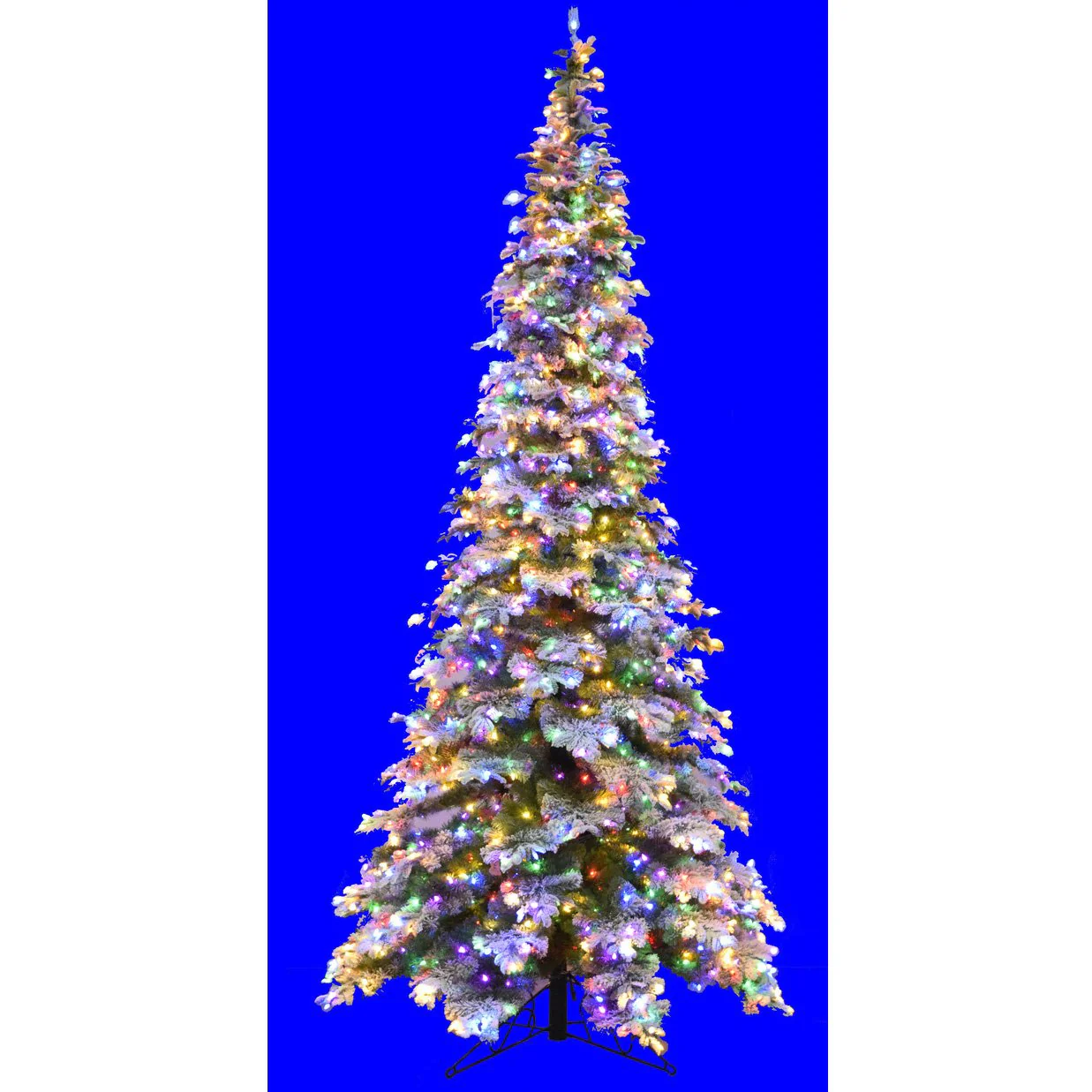 12'Hx66"W PE Flocked Pencil Sitka Spruce Artificial Christmas Tree, LED Pre-Lit (Multicolor) -White/Green