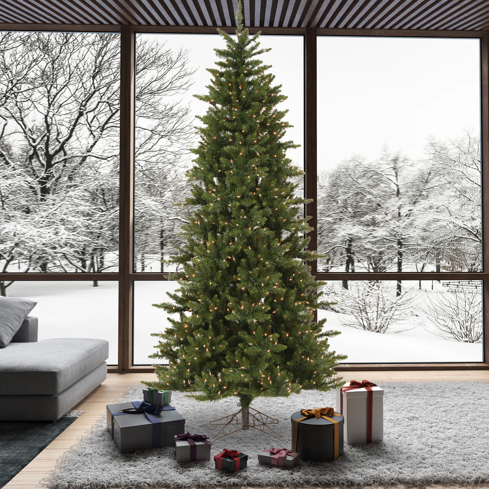 12'Hx66"W Slim Camdon Fir Artificial Christmas Tree, LED Pre-Lit -Green - Image 5