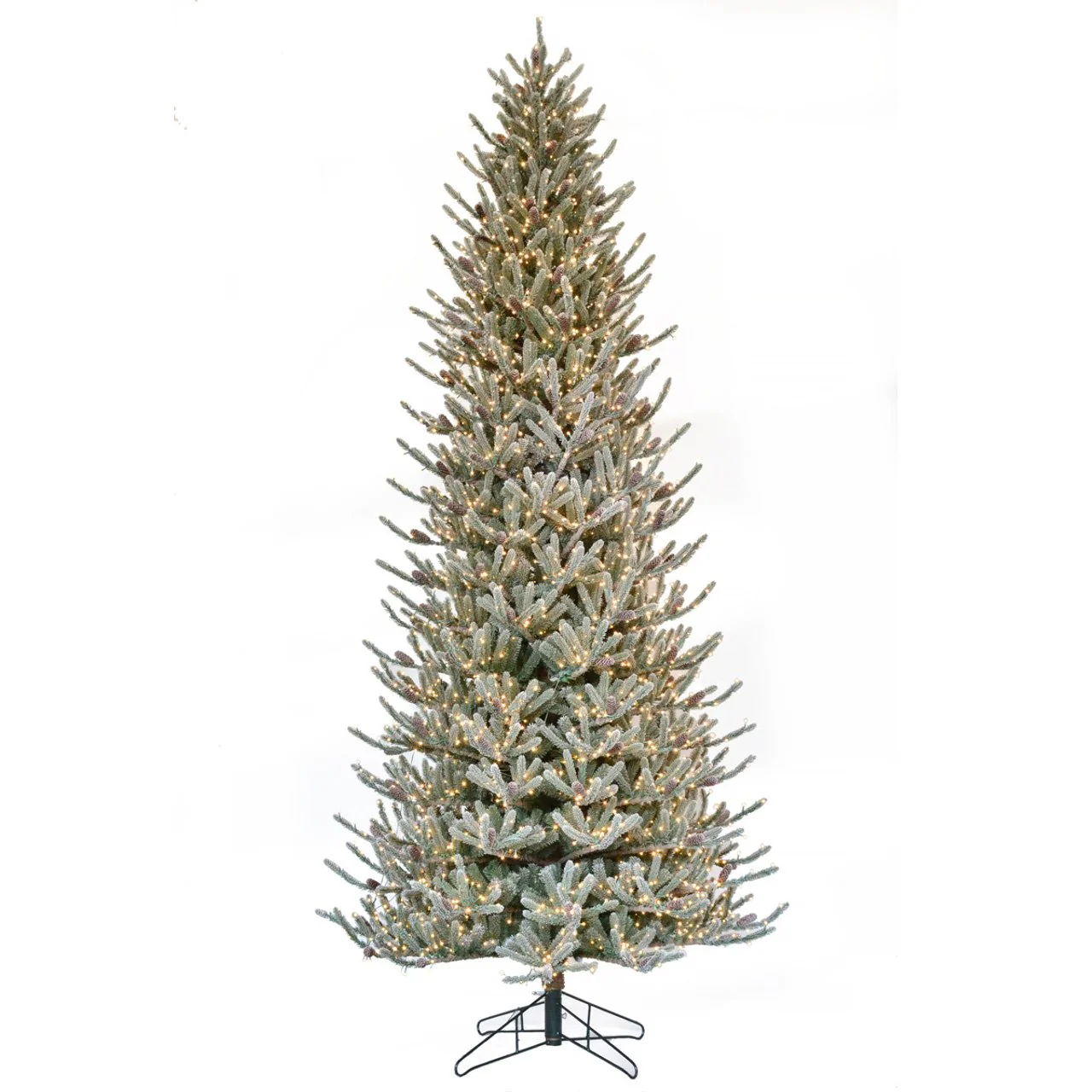 12'Hx67"W PE Flocked Siberian Blue Spruce & Pinecone Artificial Christmas Tree, Micro LED Pre-Lit -Green