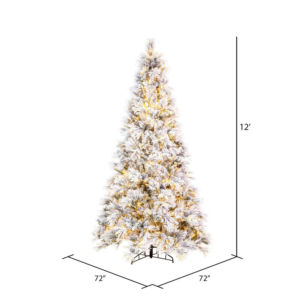 12'Hx72"W Flocked Slim Atka Pine Artificial Christmas Tree, Micro LED Pre-Lit (Multi-Mode) -White - Image 3