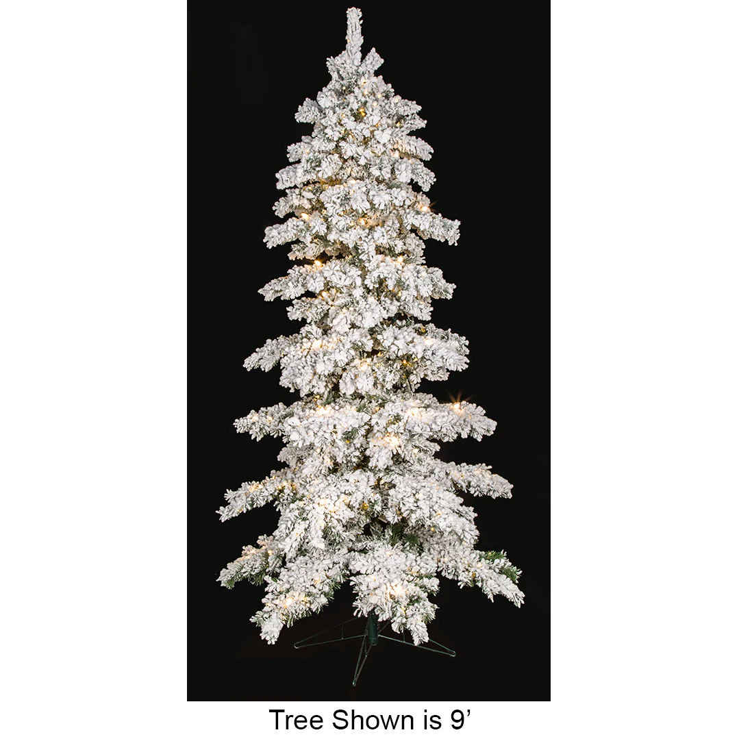 12'Hx72"W Heavy Flocked Blizzard Artificial Christmas Tree, C7 & LED Pre-Lit -White