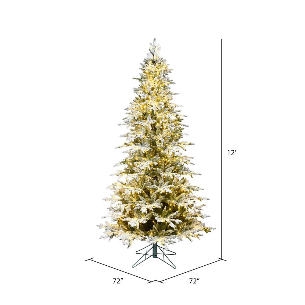 12'Hx72"W PE Slim Flocked Kamas Fraser Fir Artificial Christmas Tree, LED Pre-Lit -White/Green - Image 2
