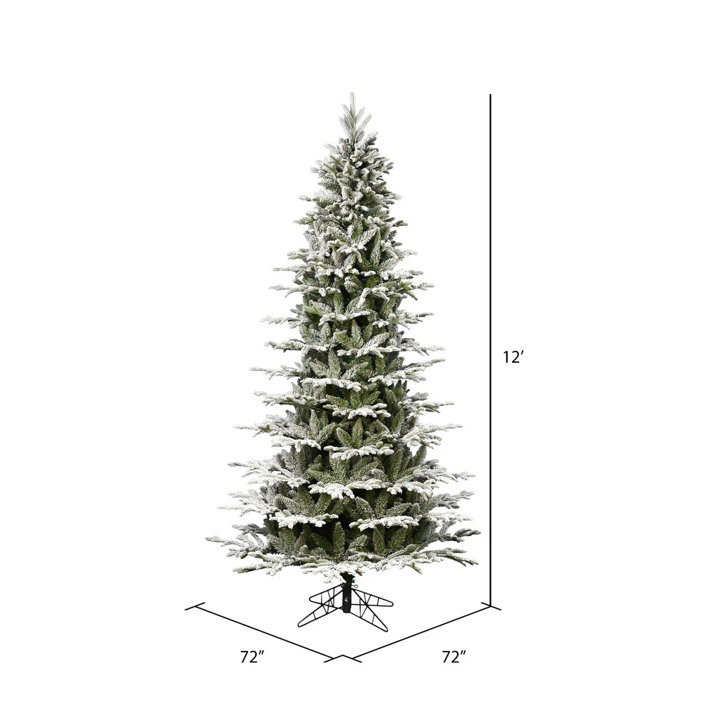 12'Hx72"W PE Slim Flocked Kamas Fraser Fir Artificial Christmas Tree, Unlit -White/Green - Image 2