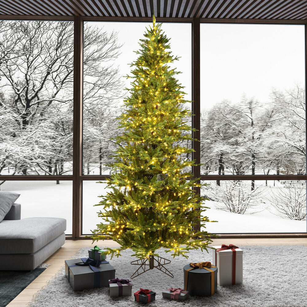 12'Hx72"W PE Slim Kamas Fraser Fir Artificial Christmas Tree, Micro LED Pre-Lit -White/Green - Image 6