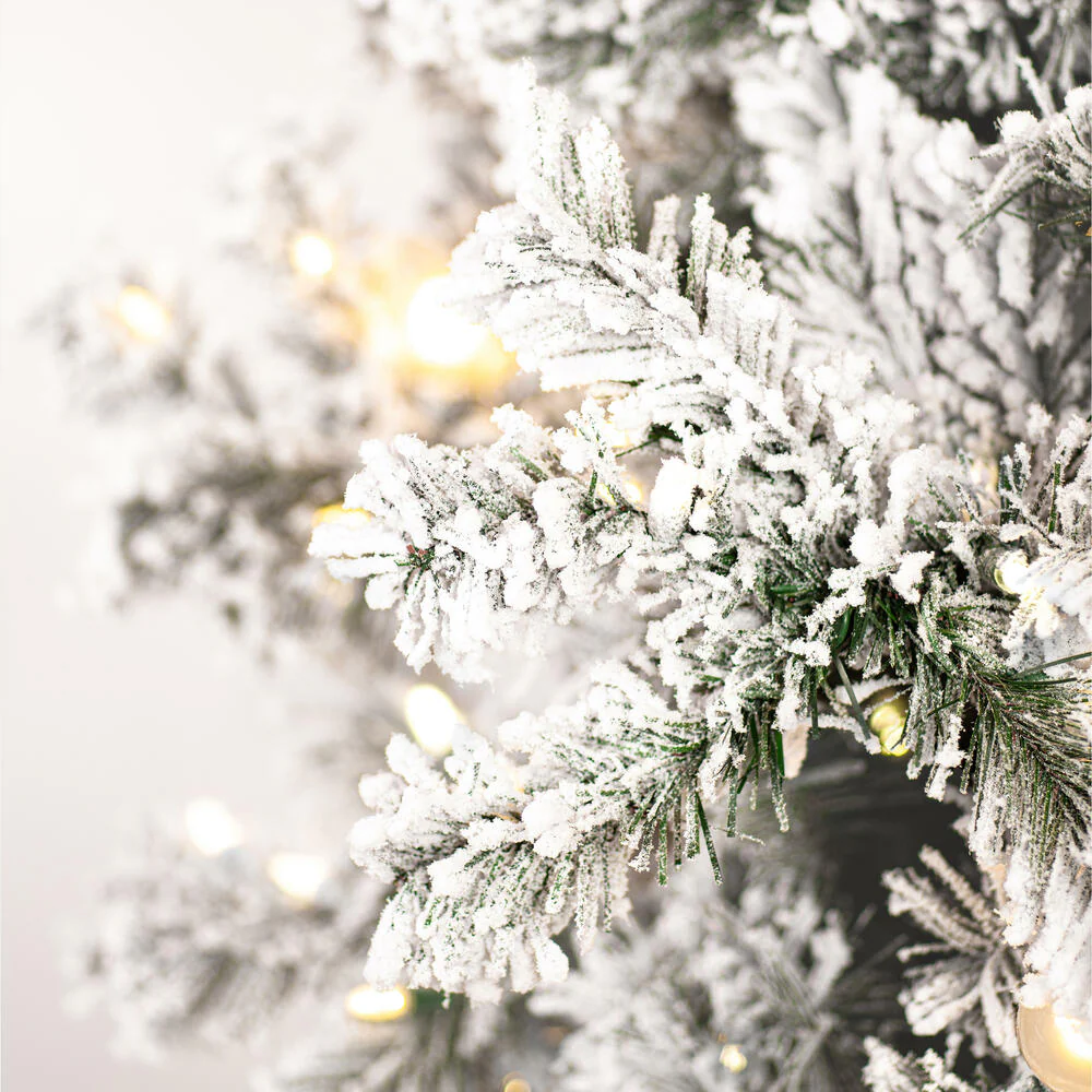 12'Hx74"W Flocked Slim Alaskan Pine Artificial Christmas Tree, G40 & LED Pre-Lit -White - Image 2