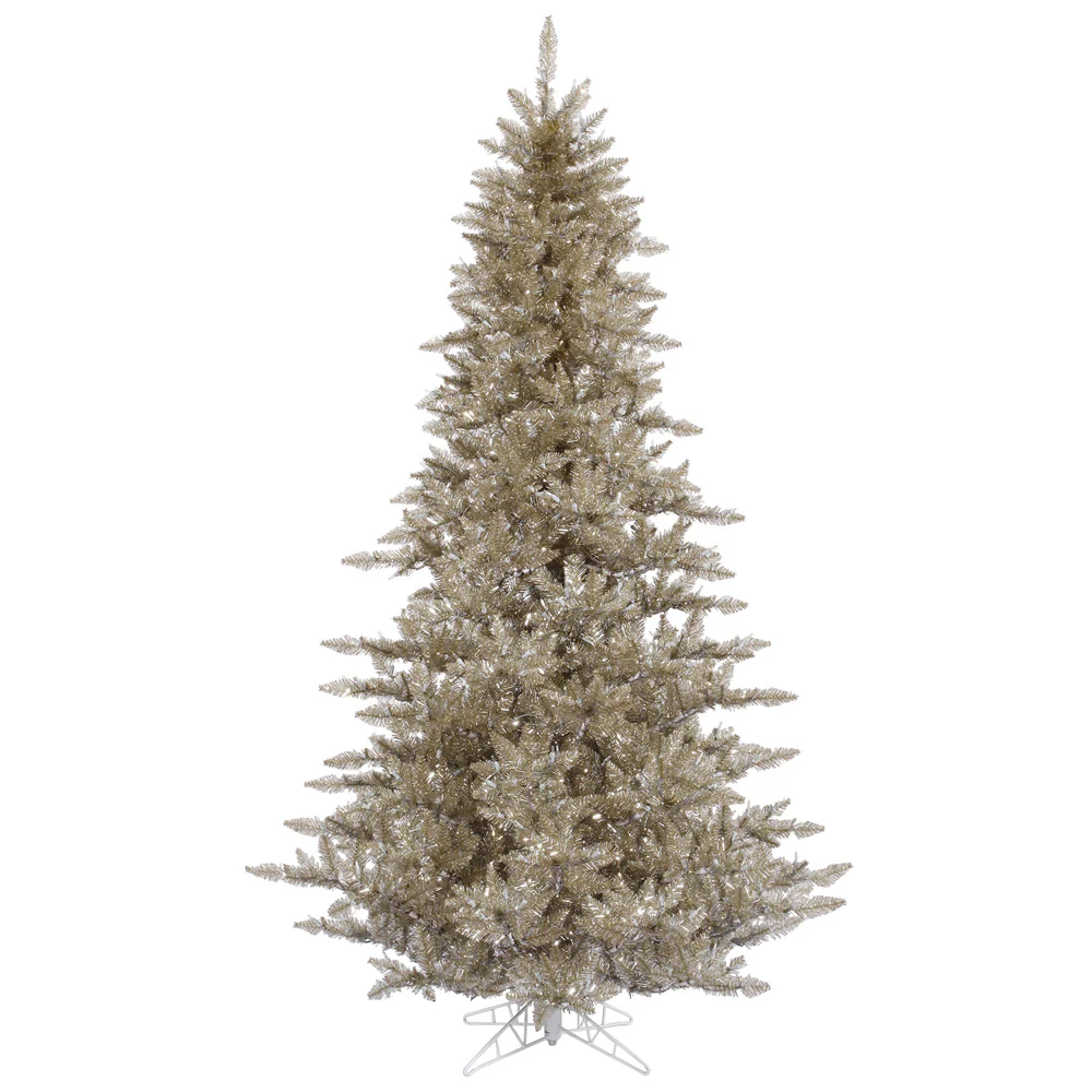 12'Hx74"W Tinsel Fir Artificial Christmas Tree, Unlit -Champagne