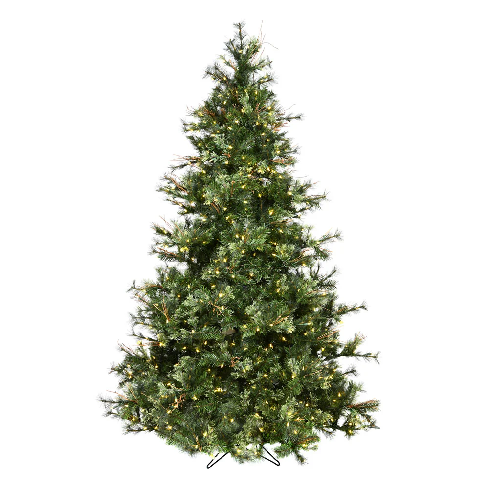 12'Hx76"W Slim Mixed Country Artificial Christmas Tree w/Pinecone & Grapevine, LED Pre-Lit -Green/Brown