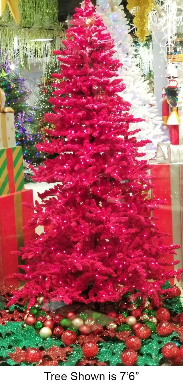 12'Hx77"W Tinsel Flocked Valentino Artificial Christmas Tree, LED Pre-Lit (Red) -Red - Image 3