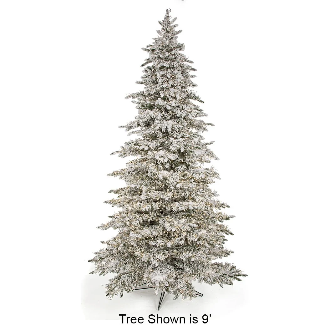 12'Hx79"W Flocked Polaris Artificial Christmas Tree, Micro LED Pre-Lit (Warm White, Multi-Mode) -White
