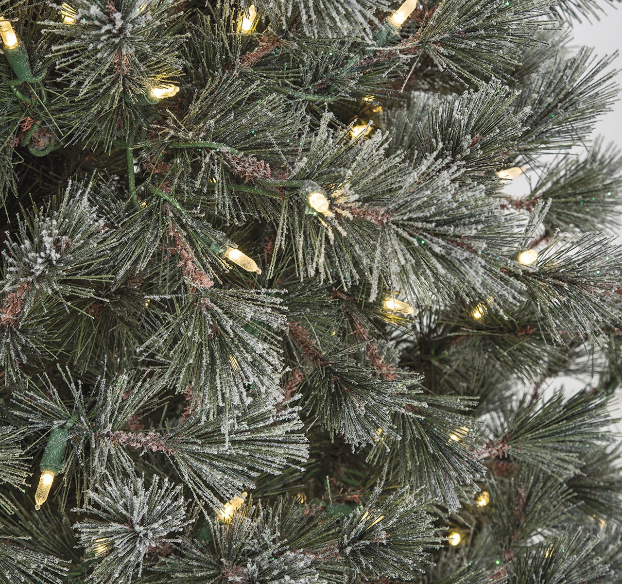12'Hx80"W Glittered & Flocked Butte Pine Artificial Christmas Tree, LED Pre-Lit -Green/White - Image 2