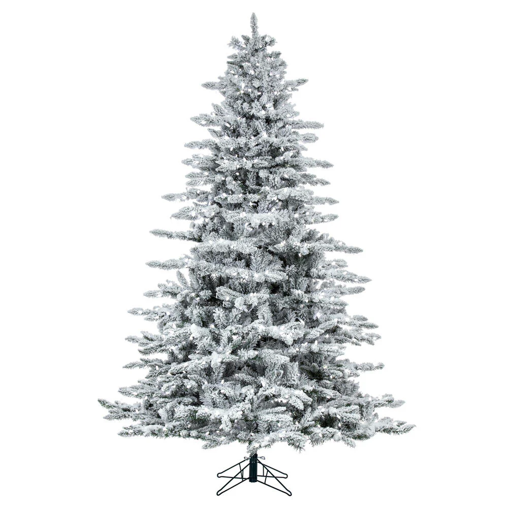 12'Hx87"W Flocked Utica Fir Artificial Christmas Tree, LED Pre-Lit -White/Green
