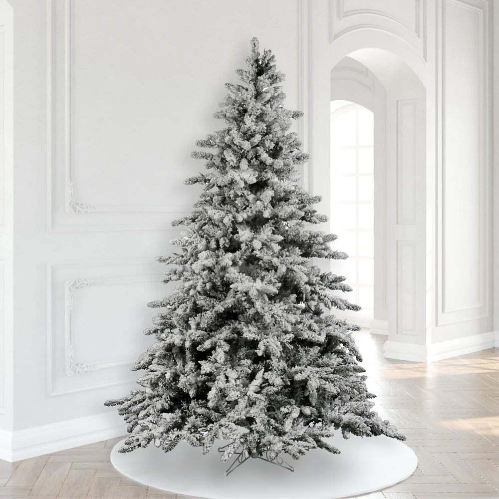 12'Hx87"W Flocked Utica Fir Artificial Christmas Tree, Unlit -White/Green - Image 5