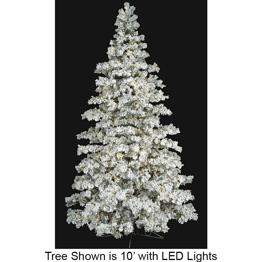 12'Hx90"W Heavy Flocked & Glittered Artificial Christmas Tree, LED LED Pre-Lit (Warm White, Multi-Mode) -White/Green
