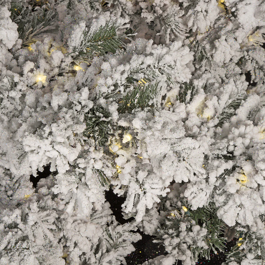 12'Hx90"W Heavy Flocked & Glittered Artificial Christmas Tree, LED LED Pre-Lit (Warm White, Multi-Mode) -White/Green - Image 3