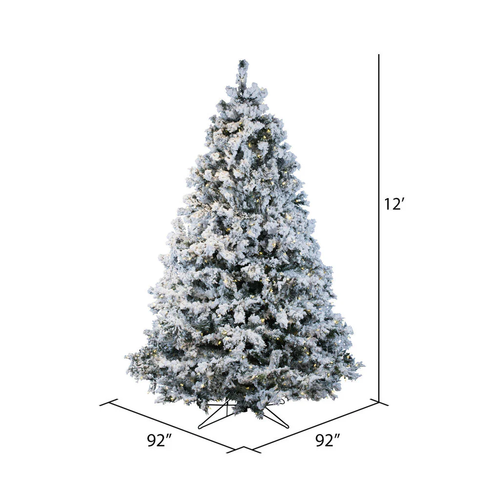 12'Hx92"W Flocked Alaskan Pine Artificial Christmas Tree, LED Pre-Lit -White - Image 3