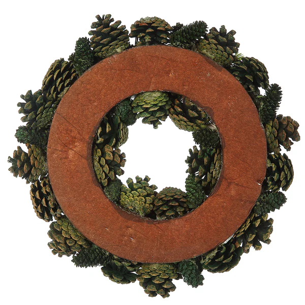 13.3" Artificial Pinecone, Ornament Ball & Pine Wreath -Green/Champagne (Pack of 6) - Image 2